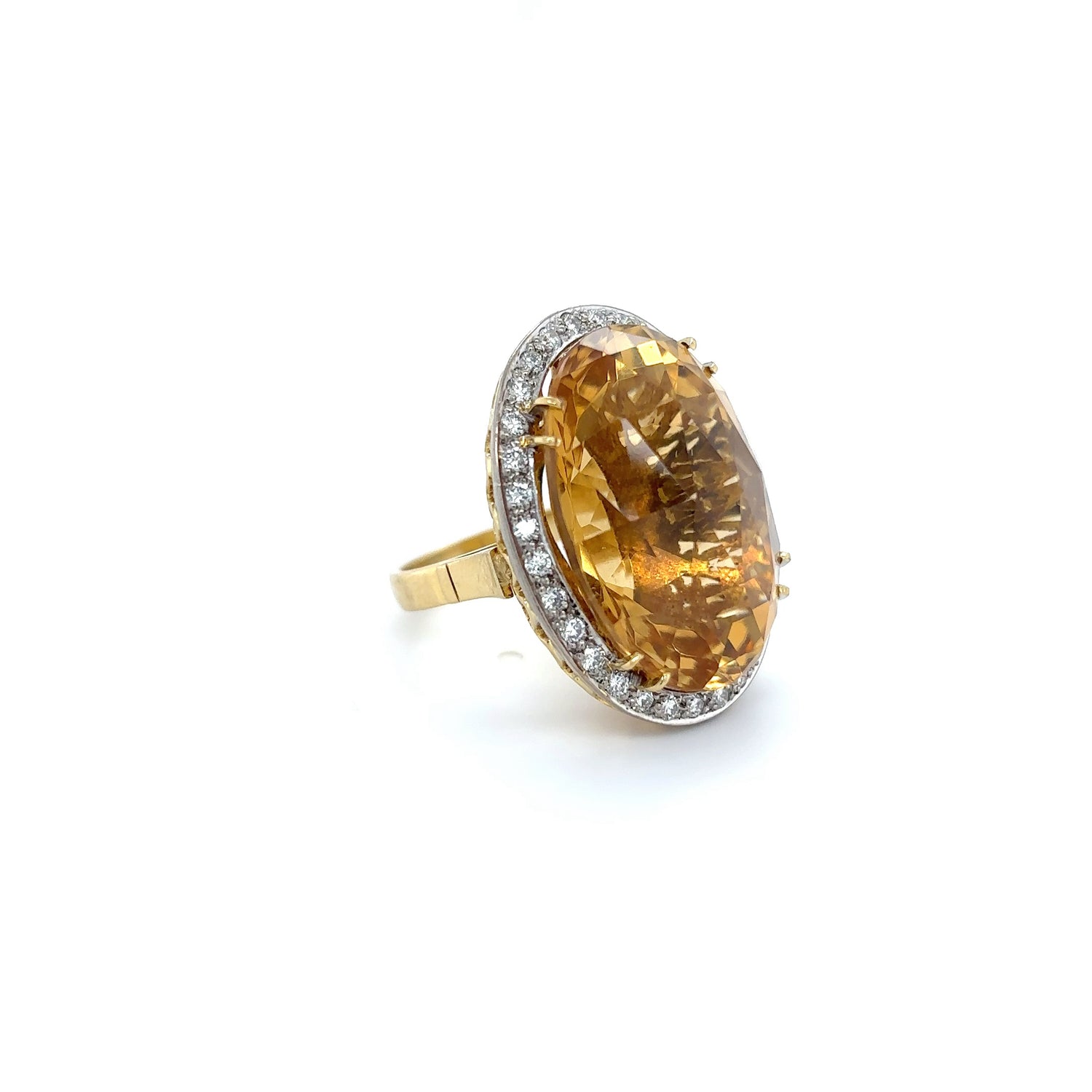 18ct Yellow Gold and Platinum 39.87ct Golden Citrine and Diamond Cluster Ring