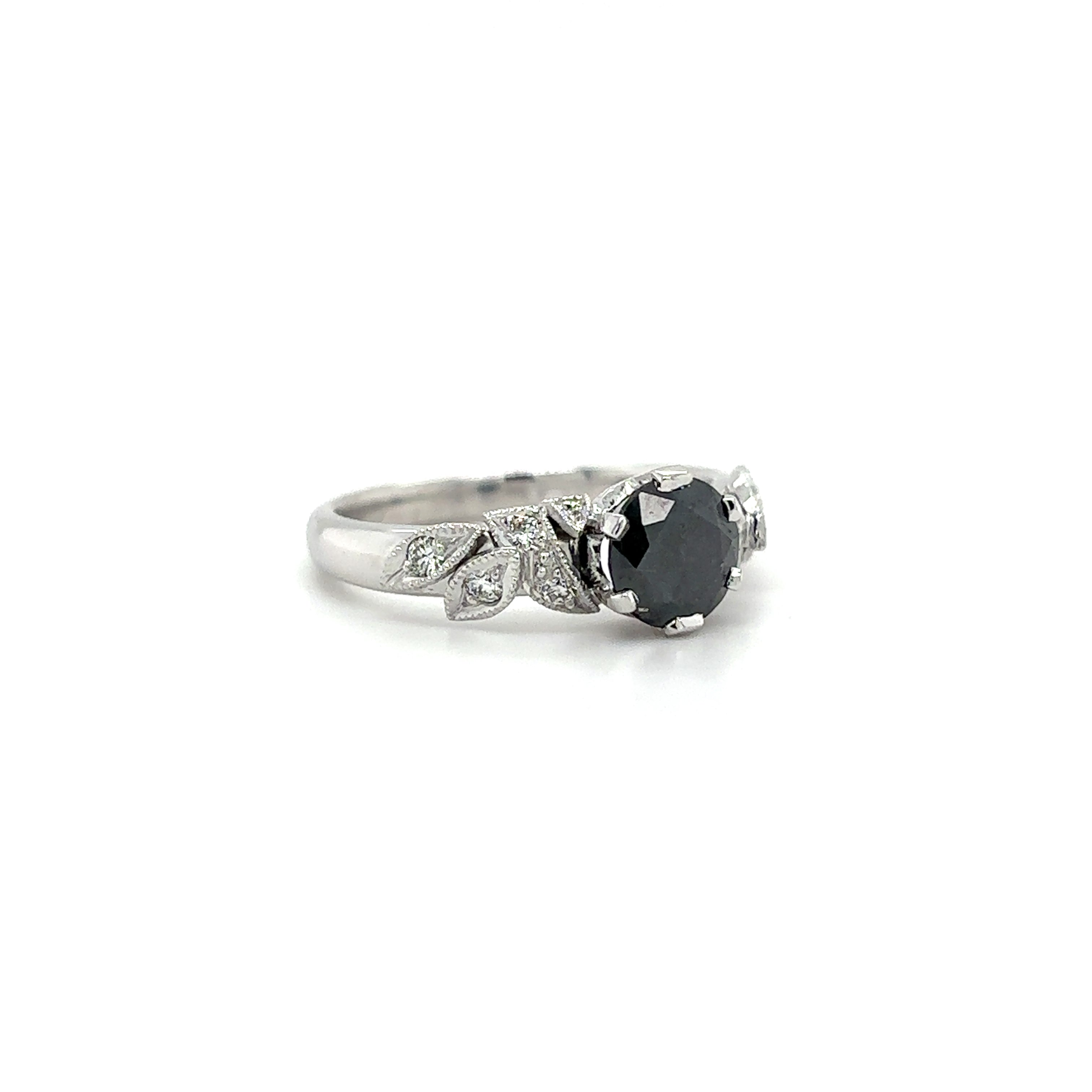 18ct White Gold 1.04ct Round Black Diamond Ring