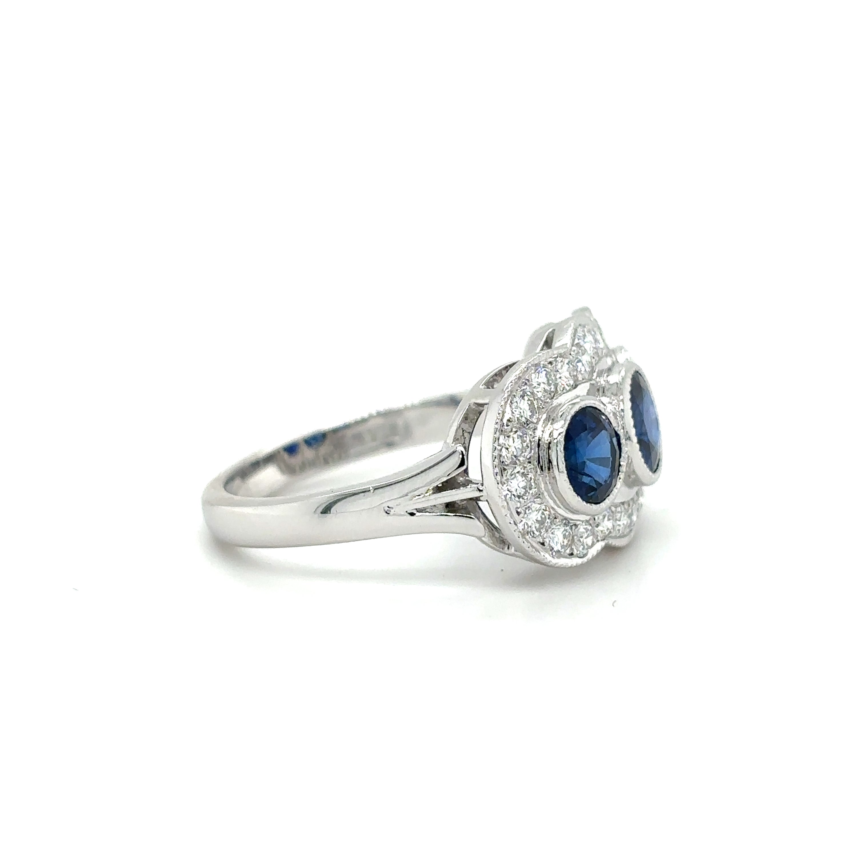 18ct White Gold 1.39ct Triple Blue Sapphire And Diamond Cluster Ring