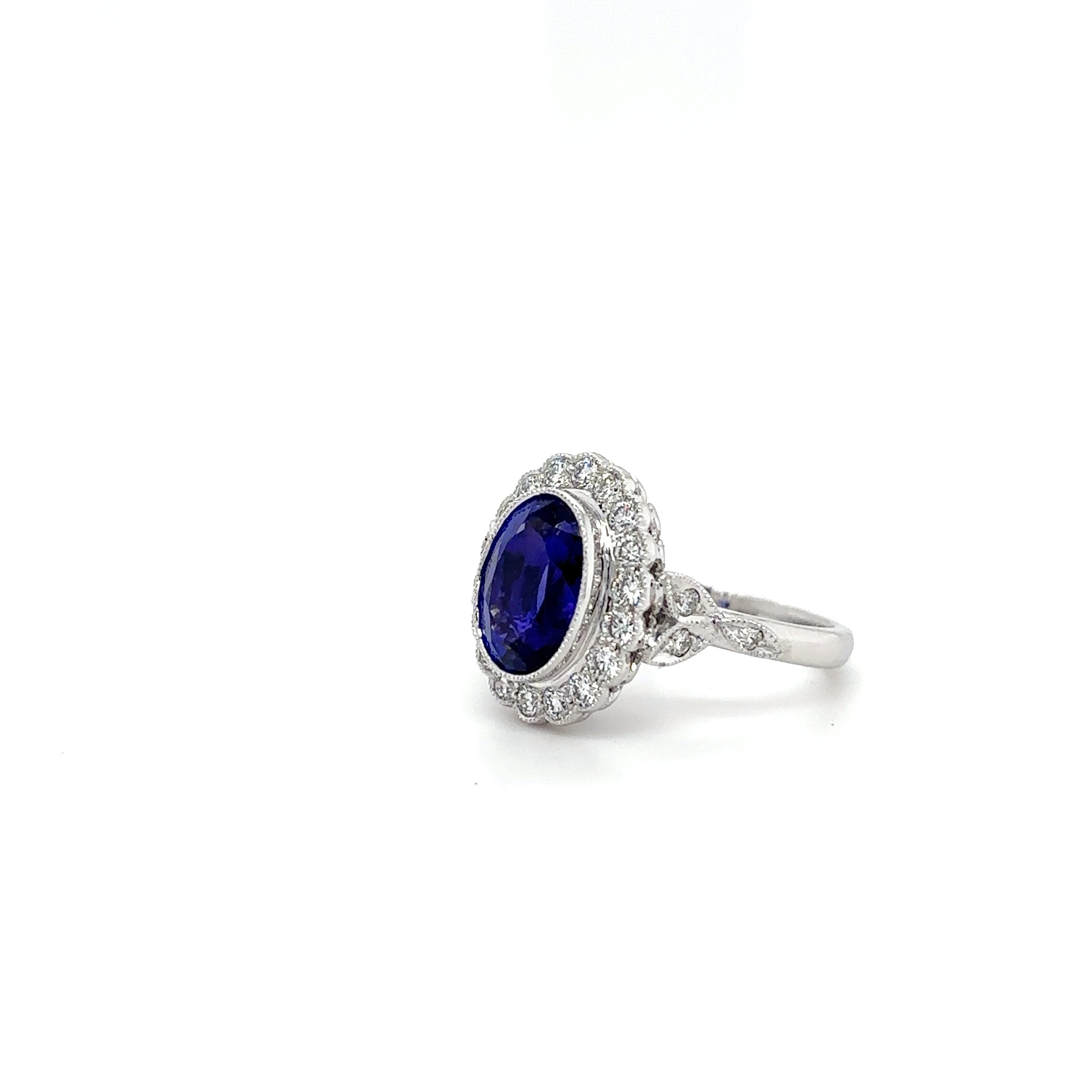 18ct White Gold 3.68ct Tanzanite And Diamond Cluster Ring