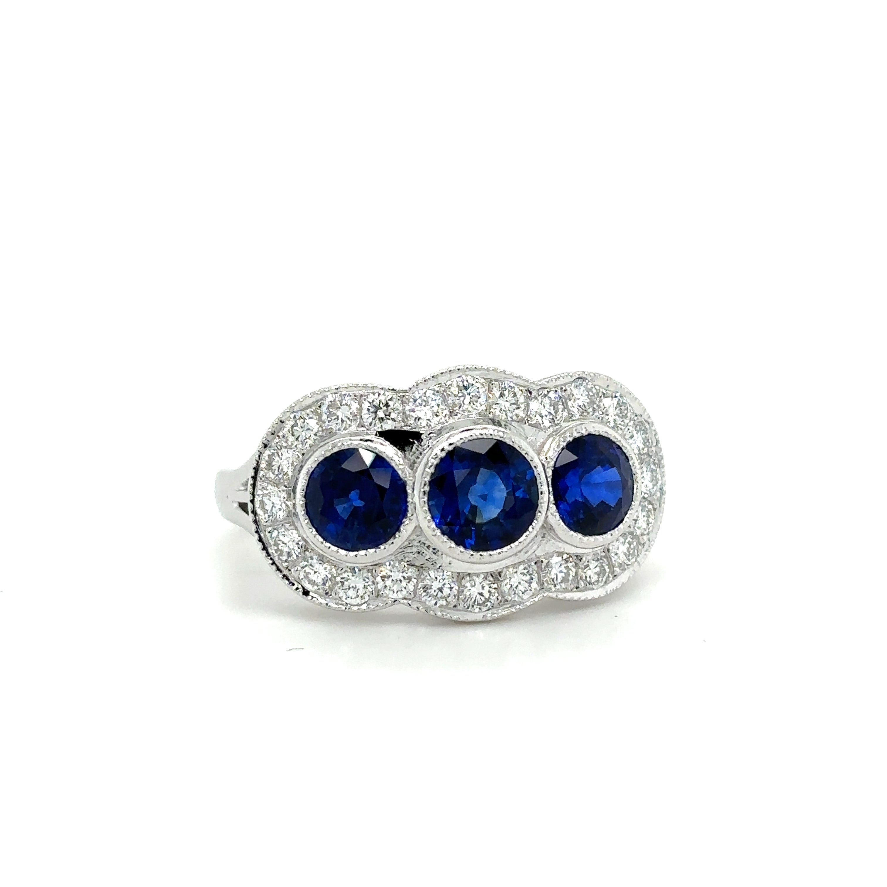 18ct White Gold 1.39ct Triple Blue Sapphire And Diamond Cluster Ring