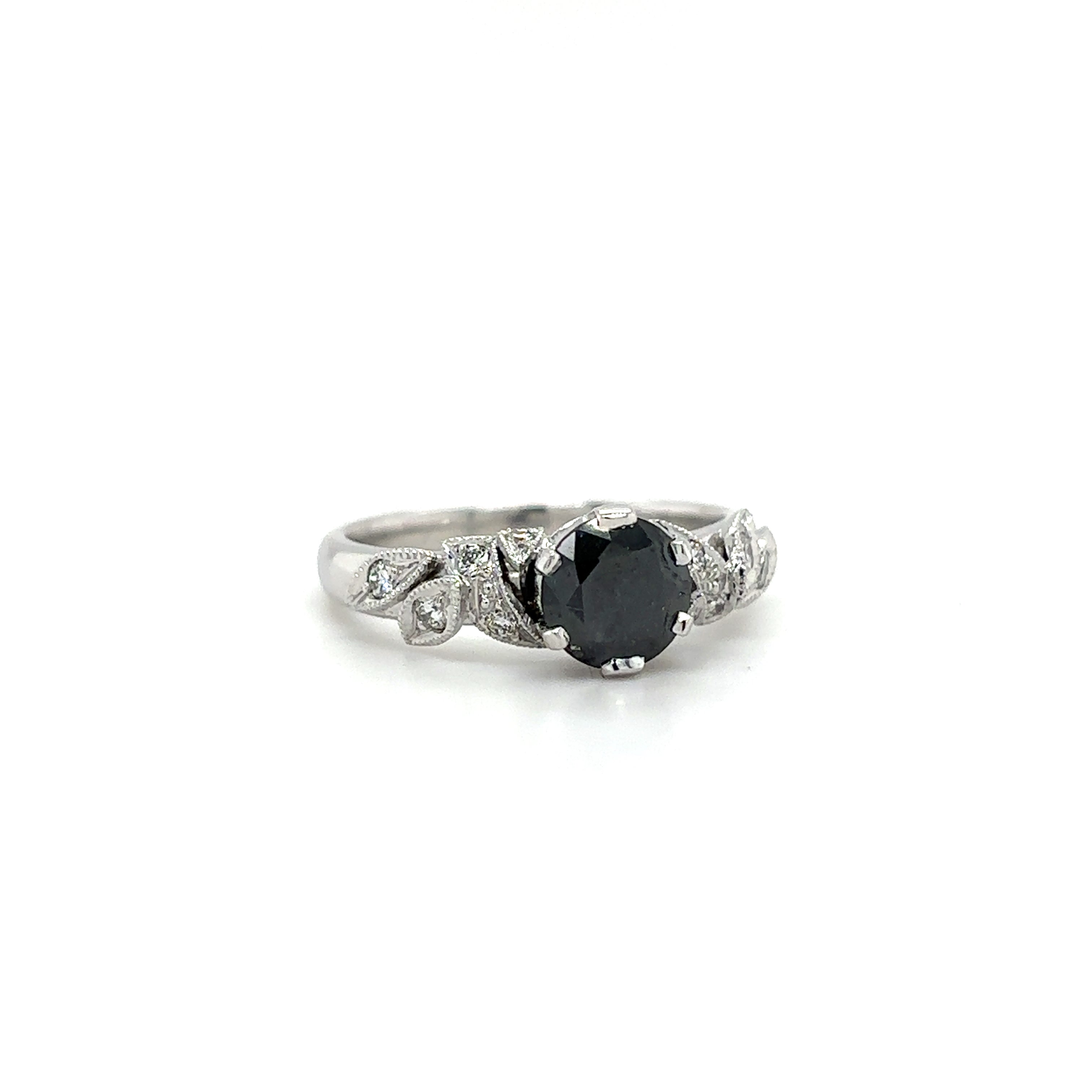 18ct White Gold 1.04ct Round Black Diamond Ring