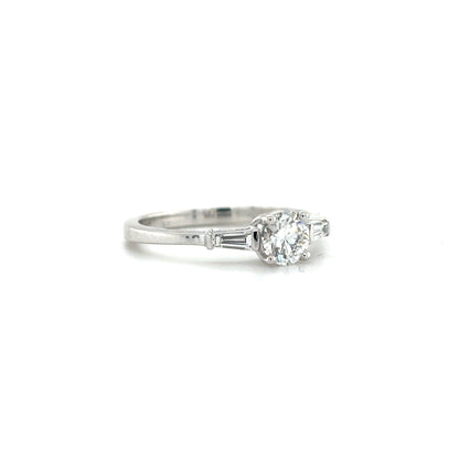 Platinum 0.52ct Brilliant Cut Diamond With Tapered Baguette Cut Diamond Shoulders Ring