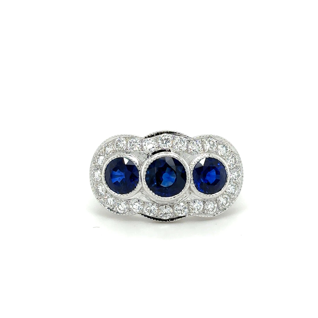 18ct White Gold 1.39ct Triple Blue Sapphire And Diamond Cluster Ring