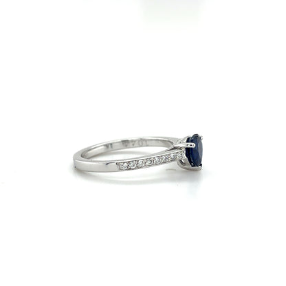 18ct White Gold Heart Cut Blue Sapphire And Diamond Ring