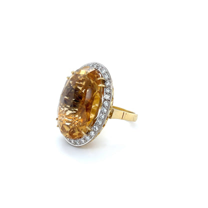 18ct Yellow Gold and Platinum 39.87ct Golden Citrine and Diamond Cluster Ring