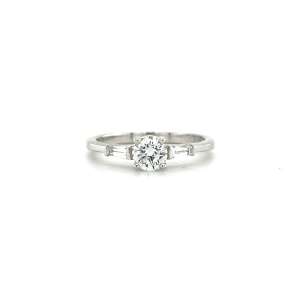 Platinum 0.52ct Brilliant Cut Diamond With Tapered Baguette Cut Diamond Shoulders Ring