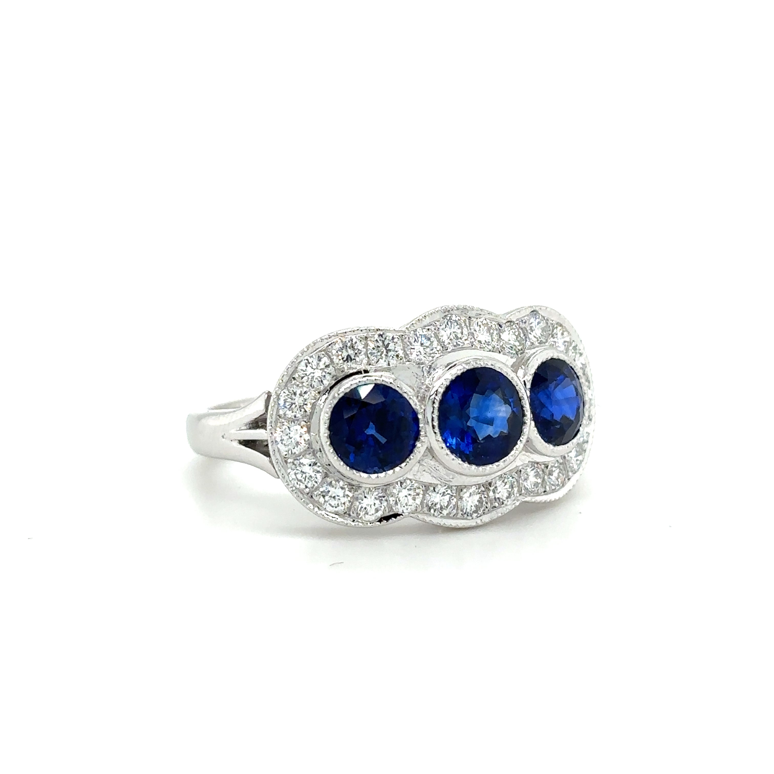 18ct White Gold 1.39ct Triple Blue Sapphire And Diamond Cluster Ring