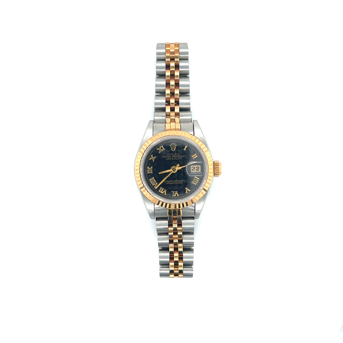 Ladies Rolex Steel And Gold 26mm Datejust 69173 With Black Pyramid Dial