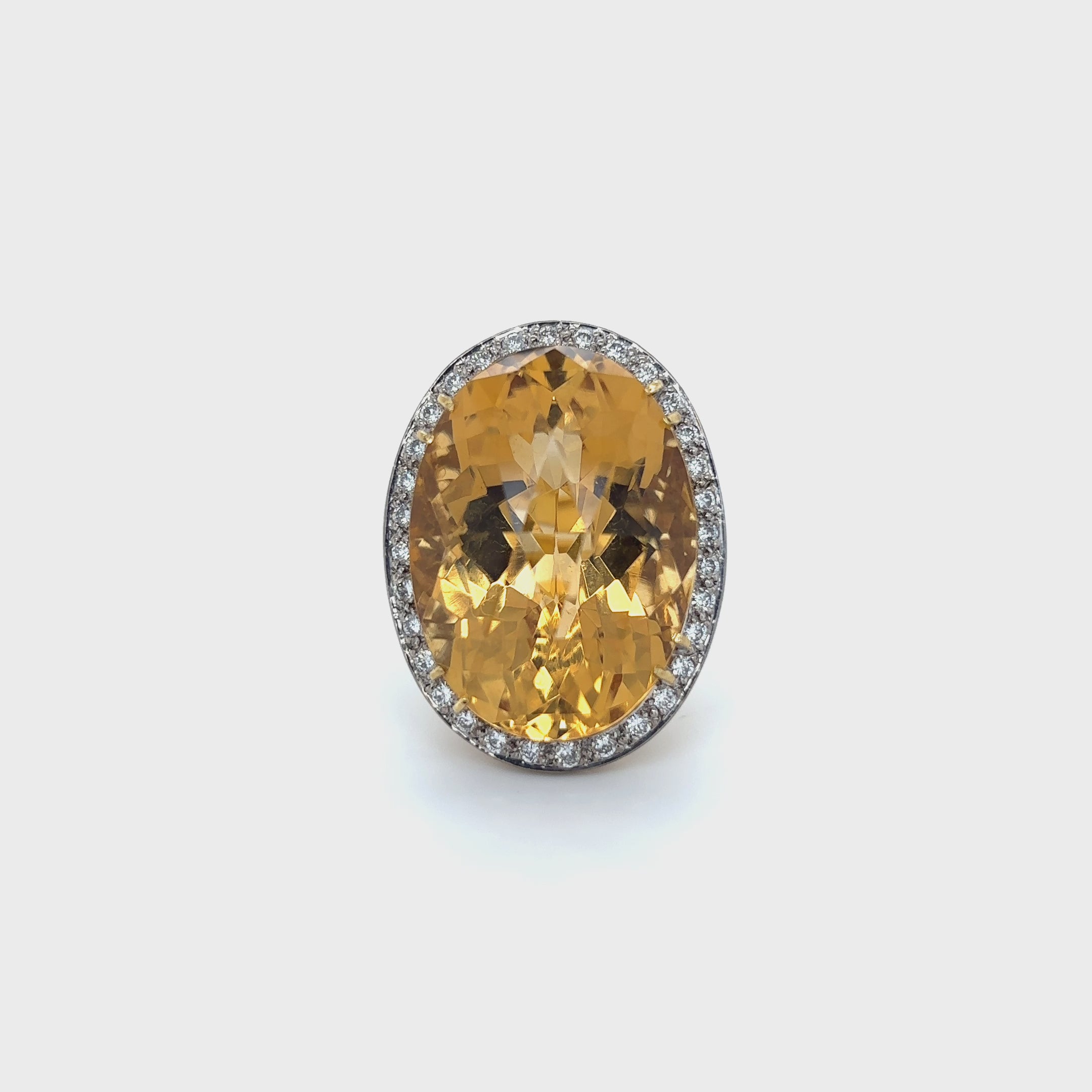 18ct Yellow Gold and Platinum 39.87ct Golden Citrine and Diamond Cluster Ring