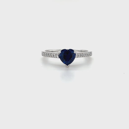 18ct White Gold Heart Cut Blue Sapphire And Diamond Ring