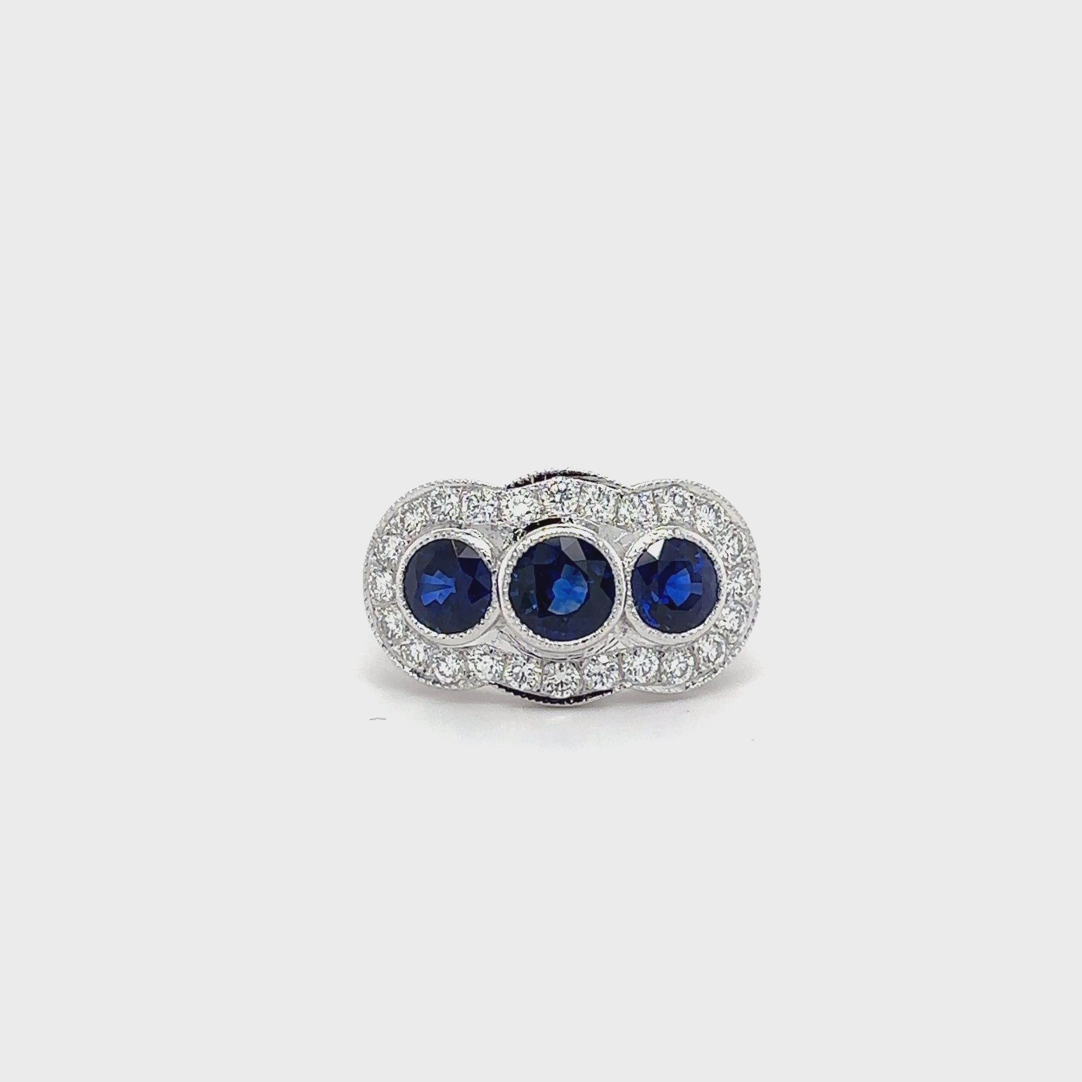 18ct White Gold 1.39ct Triple Blue Sapphire And Diamond Cluster Ring